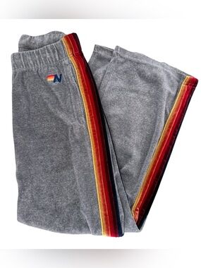 Aviator Nation Grey Velour five stripe, wide leg pants XS